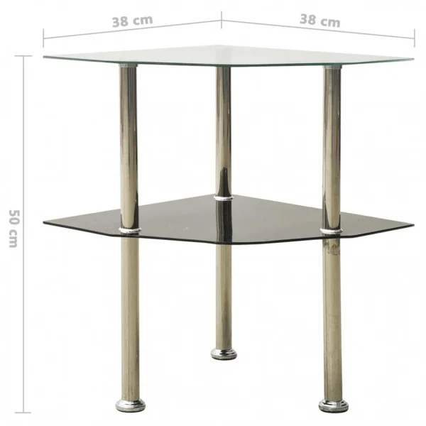 VidaXL Table 2 Niveaux Transparent Et Noir 38x38x50 Cm Verre Trempé 6