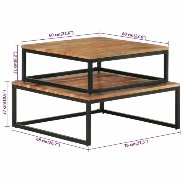 VidaXL Tables Basses Gigognes 2 Pcs Bois D’acacia Massif 6