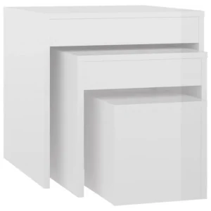 VidaXL Tables Gigognes 3 Pcs Blanc Brillant Aggloméré 9