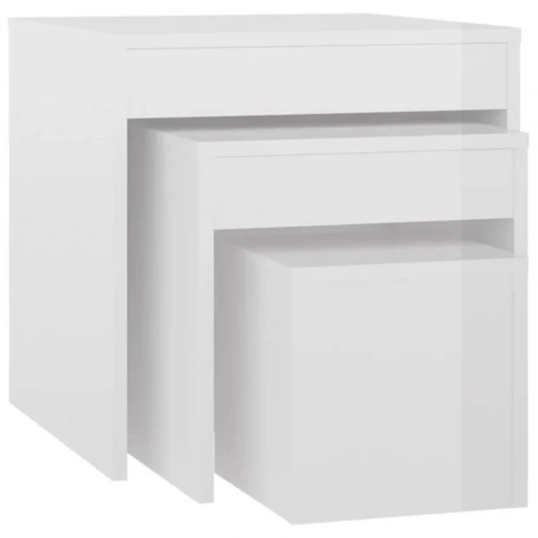 VidaXL Tables Gigognes 3 Pcs Blanc Brillant Aggloméré 3