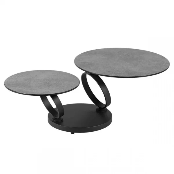 Altobuy VIKLI – Table Basse Ronde Plateaux Verre Effet Céramique Grisé 1