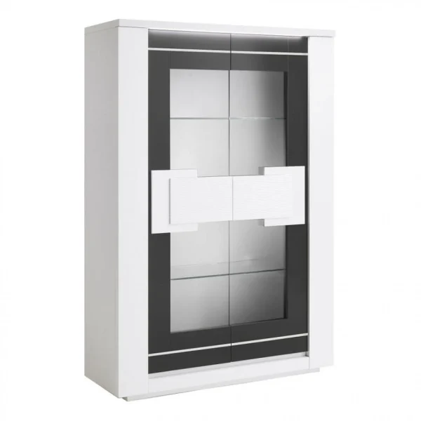 Modern Living Vitrine 2 Portes BELLARIVA Laqué Blanc/ Gris Anthracite 1