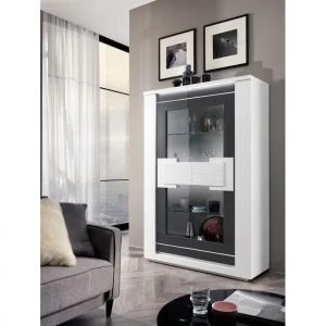 Modern Living Vitrine 2 Portes BELLARIVA Laqué Blanc/ Gris Anthracite 9