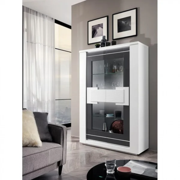 Modern Living Vitrine 2 Portes BELLARIVA Laqué Blanc/ Gris Anthracite 3