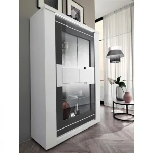 Modern Living Vitrine 2 Portes BELLARIVA Laqué Blanc/ Gris Anthracite 15