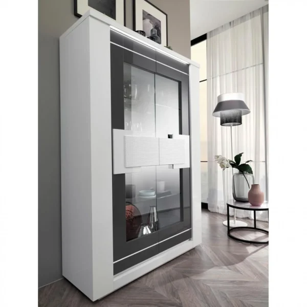 Modern Living Vitrine 2 Portes BELLARIVA Laqué Blanc/ Gris Anthracite 6