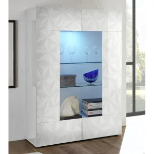 Tousmesmeubles Vitrine 2 Portes Laqué Blanc Brillant à LEDs – KIOO 8