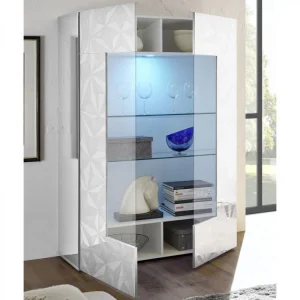 Tousmesmeubles Vitrine 2 Portes Laqué Blanc Brillant à LEDs – KIOO 10