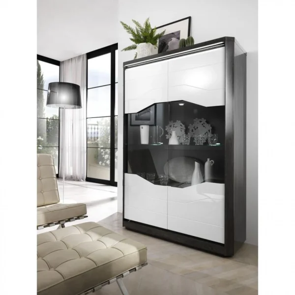 Modern Living Vitrine 2P L.120 MATERA Blanc/imitation Chêne Gris 6