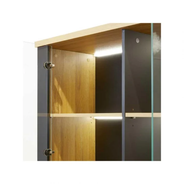 Tousmesmeubles Vitrine 3 Portes 2 Tiroirs Chêne Naturel/Noir à Leds – ARTEMIS 5