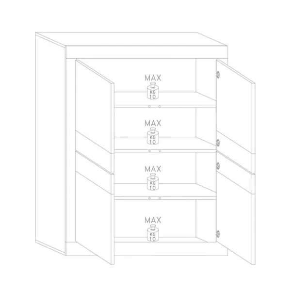 Tousmesmeubles Vitrine 4 Portes Blanc Laqué Brillant à LEDS Blancs – MATERA 4