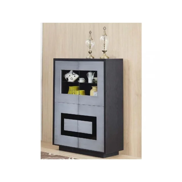 BOBOCHIC Vitrine 4 Portes Meteor Gris Argent & Noir 1