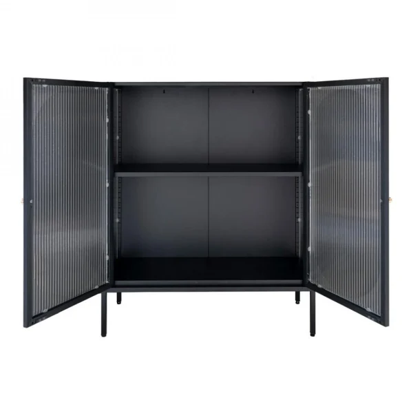 HOUSE NORDIC Vitrine ADELAIDE Noir Avec Porte En Verre Ondulé 35x90x110 Cm 5