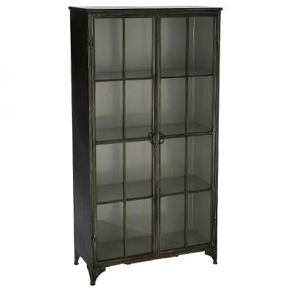 Pegane Vitrine Bibliothèque De 2 Portes Coloris Noir En Fer Et Verre – Dim :… 1