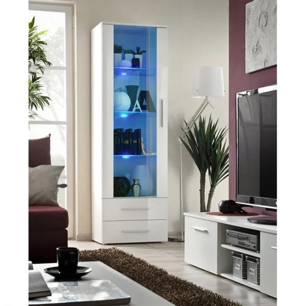 Ac-Deco Vitrine Murale à Poser LED – Neo IV – 60 Cm X 190 Cm X 40 Cm – Blanc 1