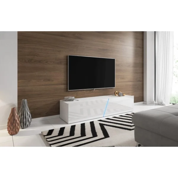 VIVALDI Meuble TV – SLANT – 160 Cm – Blanc Mat / Blanc Brillant Avec L… 3