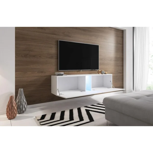 VIVALDI Meuble TV – SLANT – 160 Cm – Blanc Mat / Blanc Brillant Avec L… 4